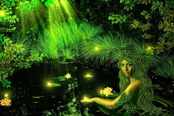 Una bruja se baña en el lago del Jardín