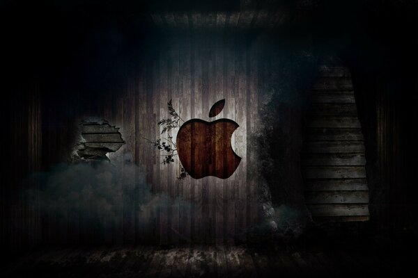 Manzana mordida en la pared