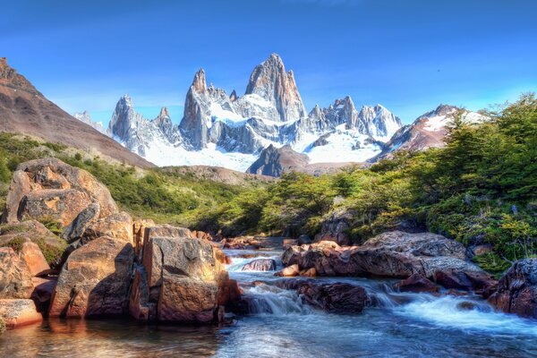 Naturaleza encantadora en las montañas. Arroyo de la montaña