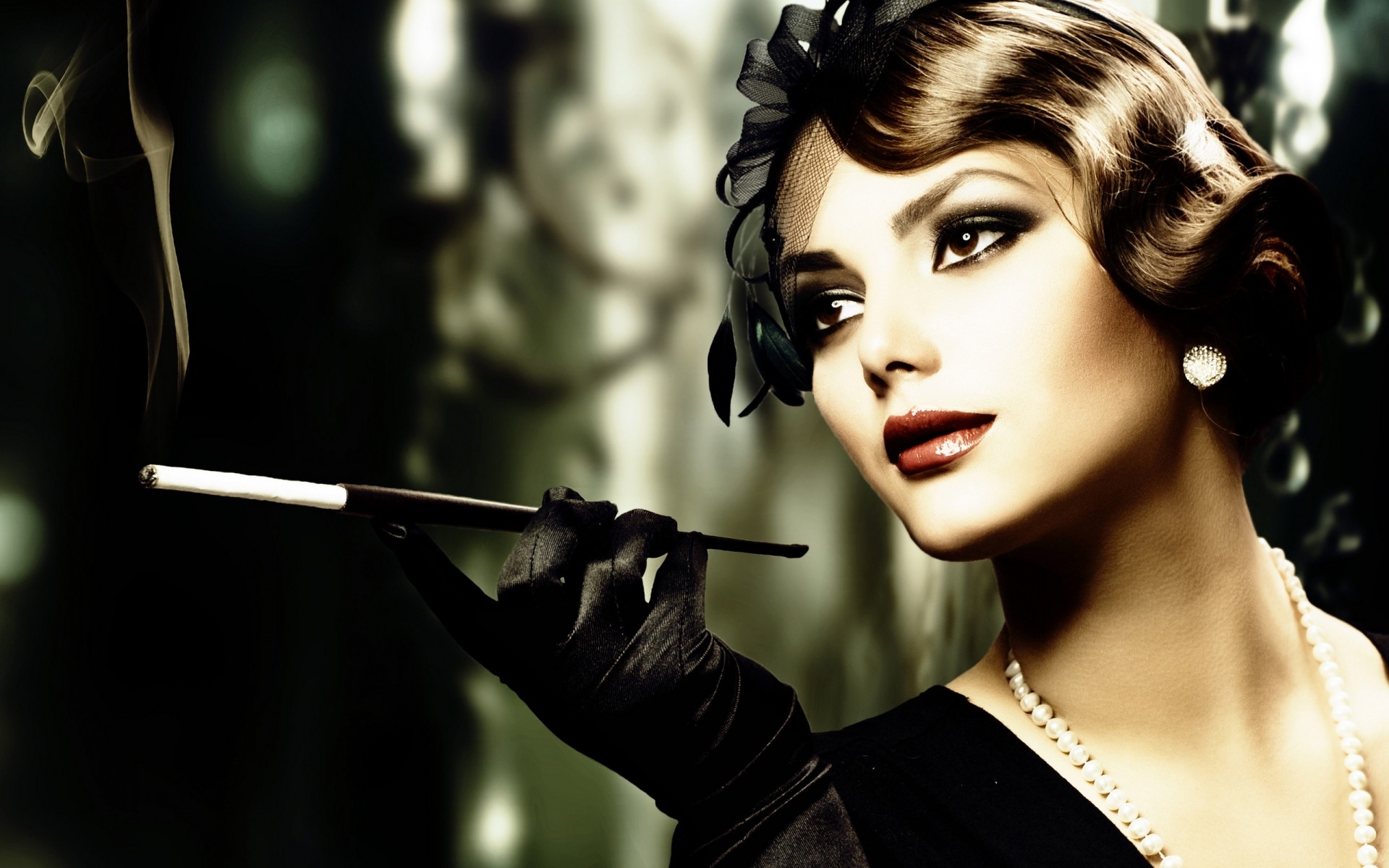 mujer retrato moda chica modelo solo adulto glamour vintage humo foto fondo de pantalla retro