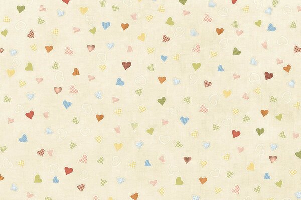 Ilustración corazones coloreados sobre fondo beige
