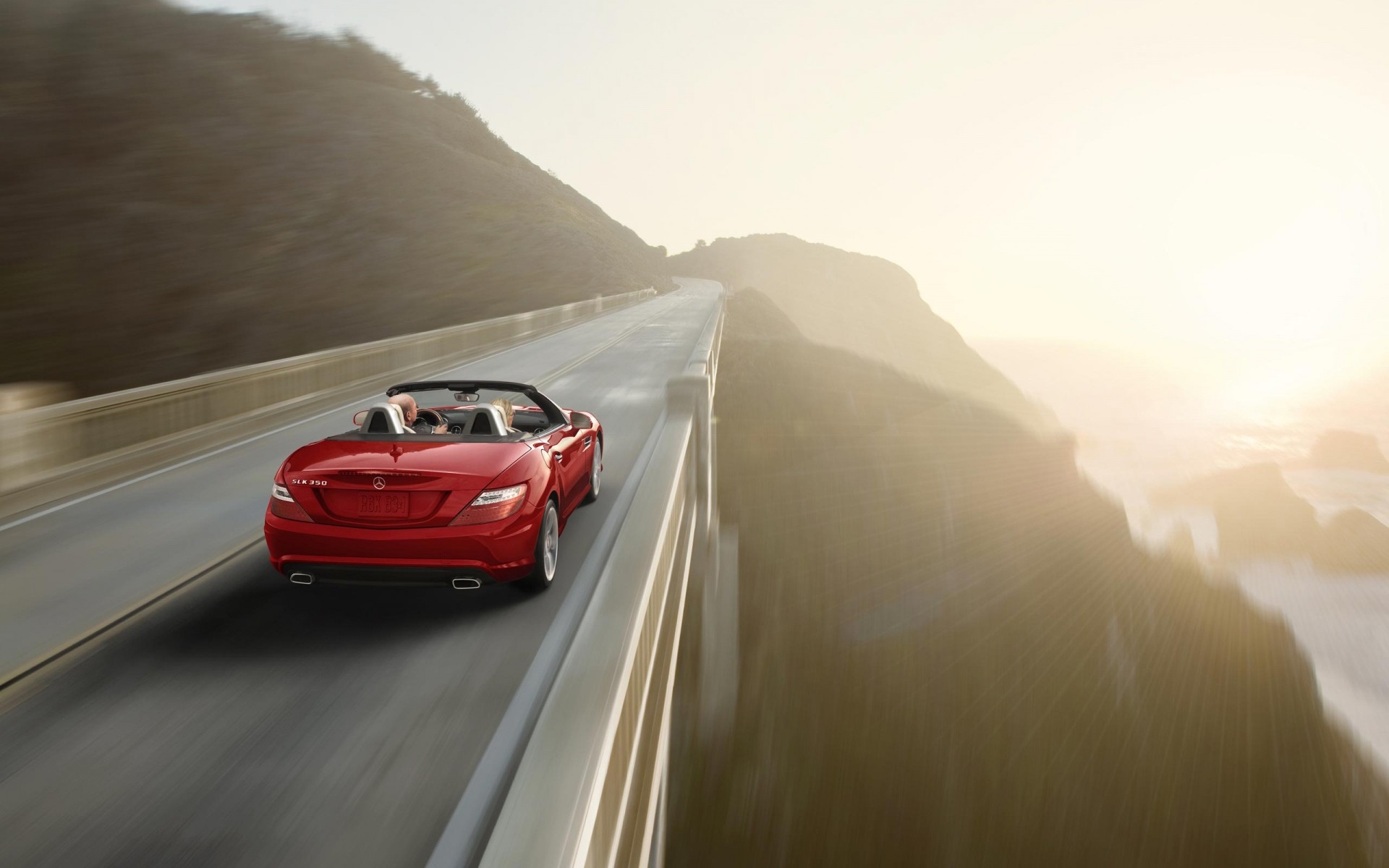mercedes-benz desenfoque coche viajes sistema de transporte acción coche prisa carretera puesta de sol niebla rápido mercedes-benz slk