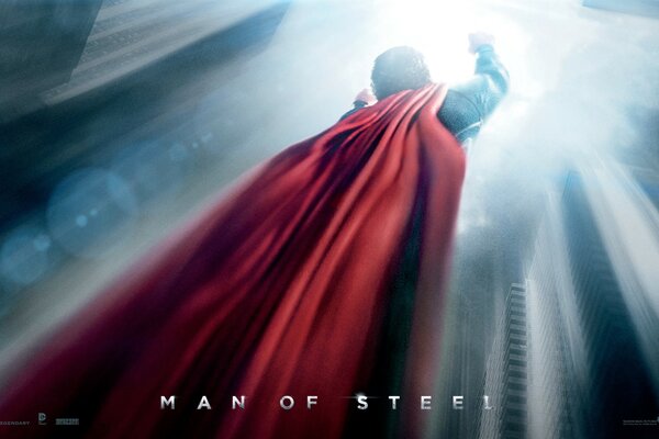 Superhéroe con capa roja volando hacia arriba