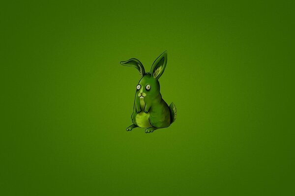 Liebre verde caricaturesca sobre fondo verde