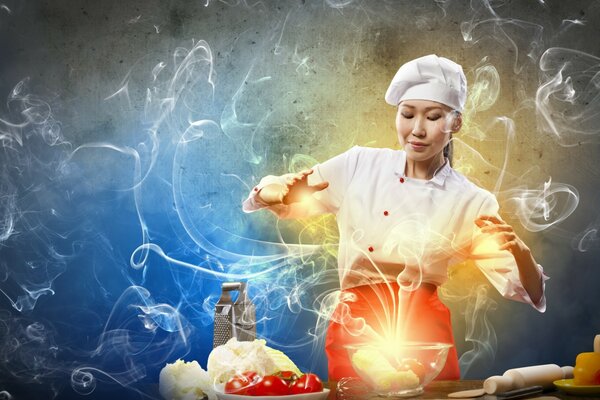 Creativo asiático chef