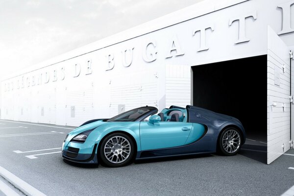 El nuevo Bugatti azul sale del garaje