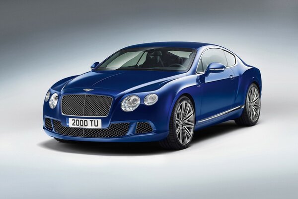 Bentley azul se enfrenta a un fondo blanco