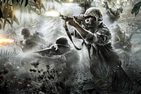 Vietnam guerreros hasta las rodillas en el agua