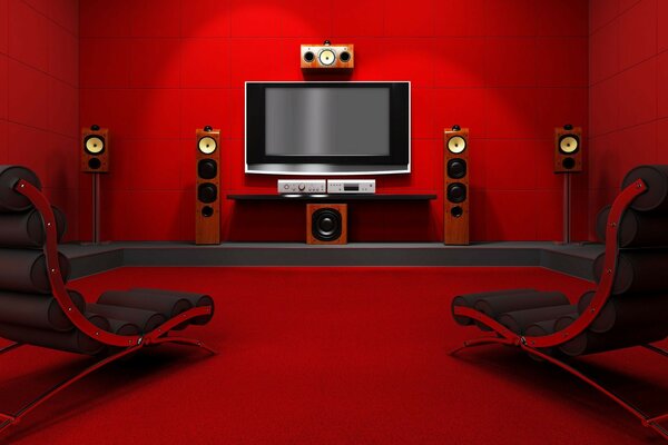 Cine en casa en tonos rojos