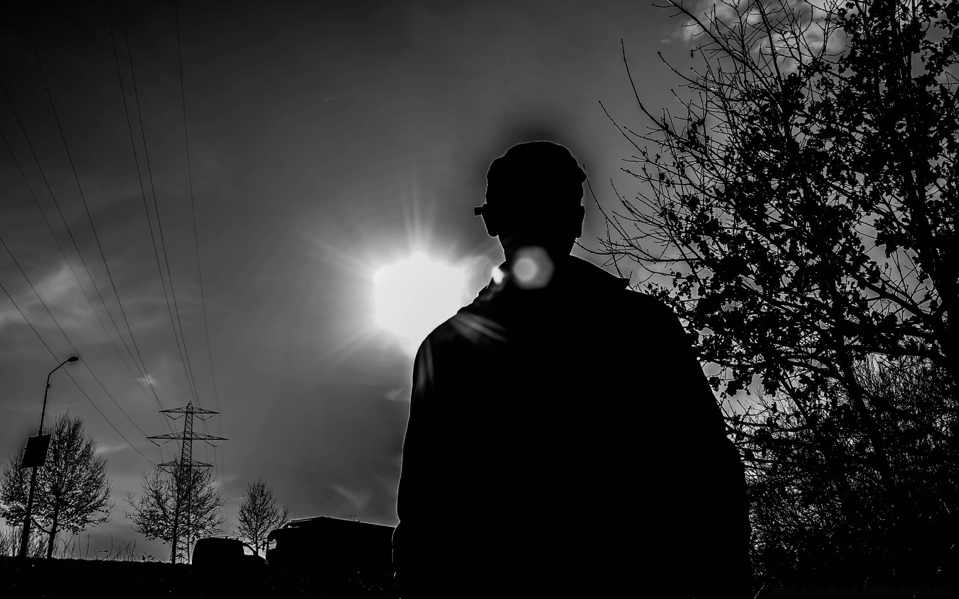 blanco y negro silueta monocromo persona puesta de sol luz sol oscuro sombra cielo iluminado retrato