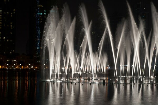 Vista nocturna del agua bailando