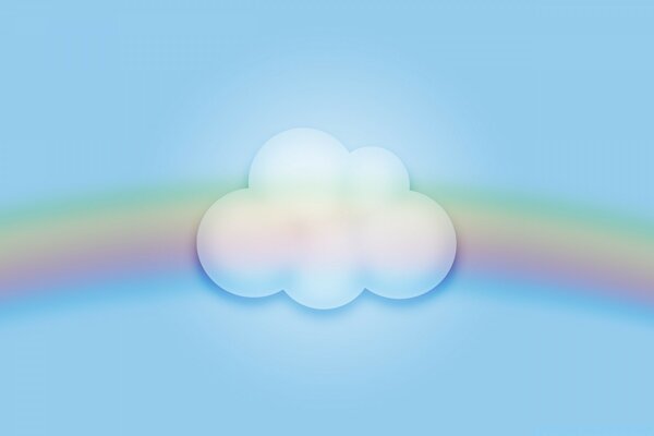 Arco iris y nube. Fondo azul