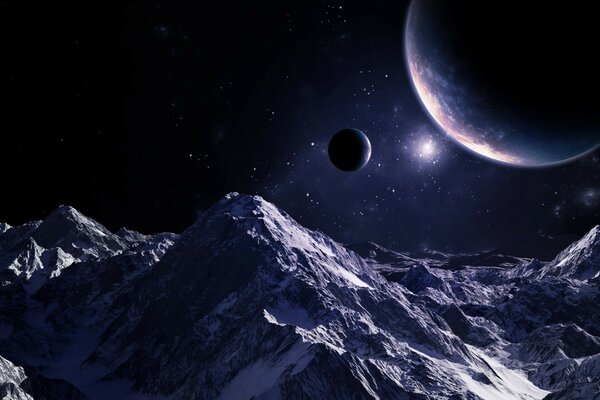 Planetas luz cielo montañas estrellas