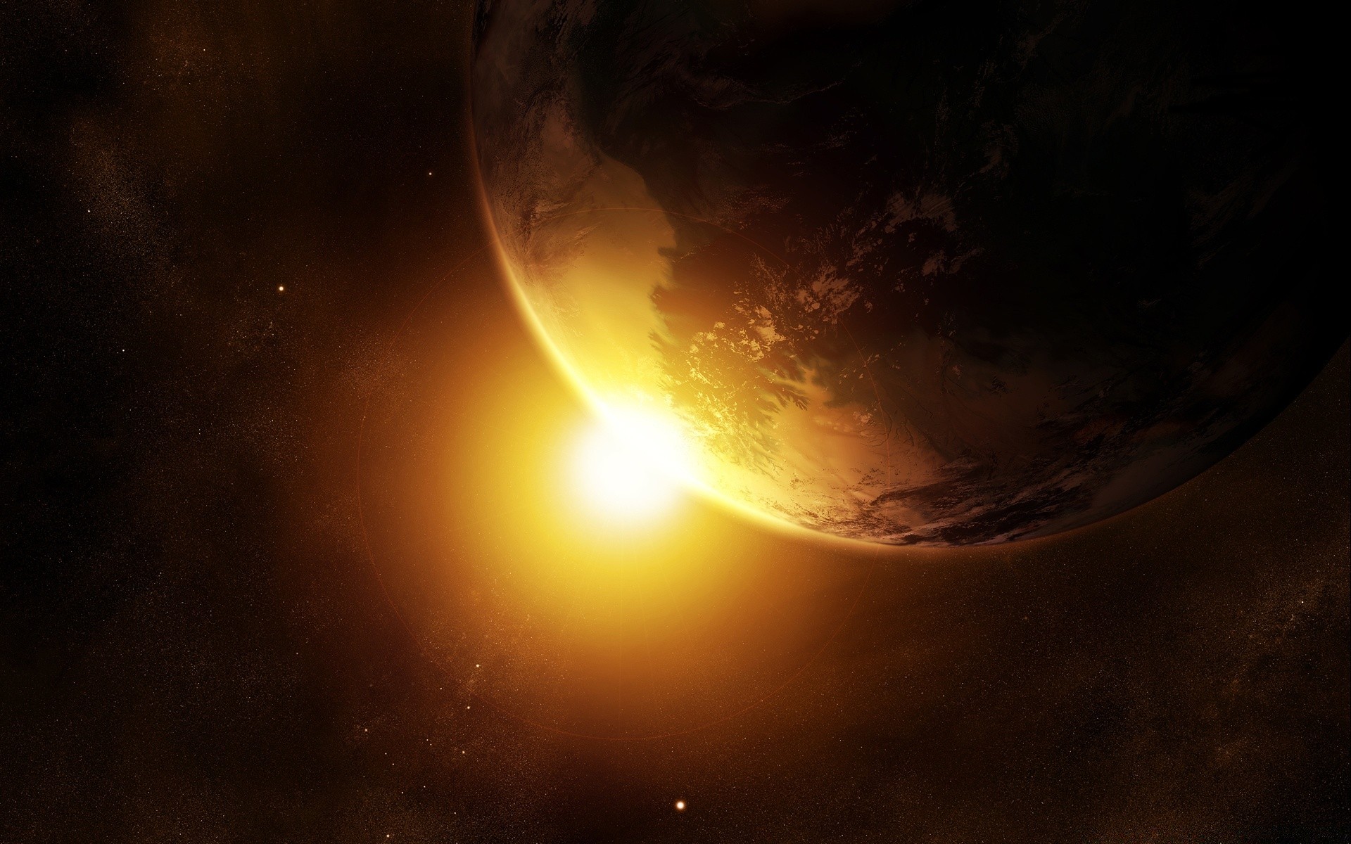 cosmos astronomía luna sol oscuro en forma de bola eclipse luz sistema solar planetas fantasía atmósfera cielo puesta de sol