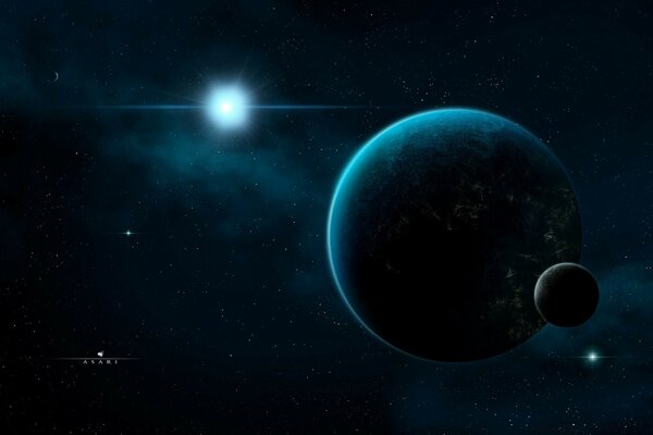 Vista cósmica de los planetas y la estrella centelleante