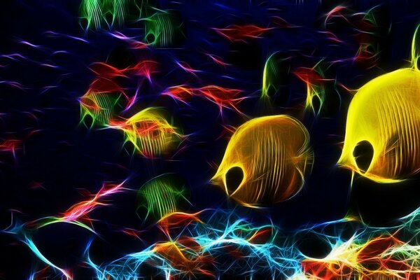 Abstracción de peces multicolores