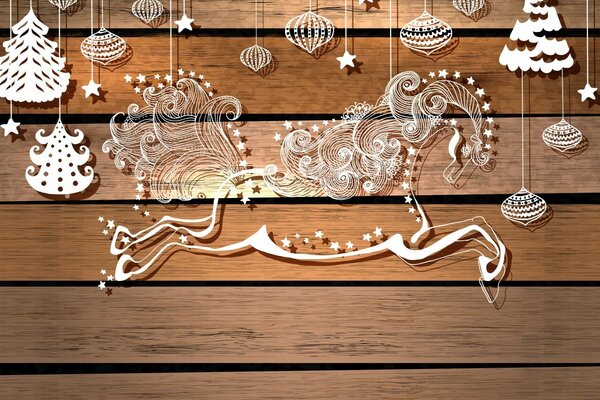 Decoraciones de Navidad blancas sobre fondo de madera