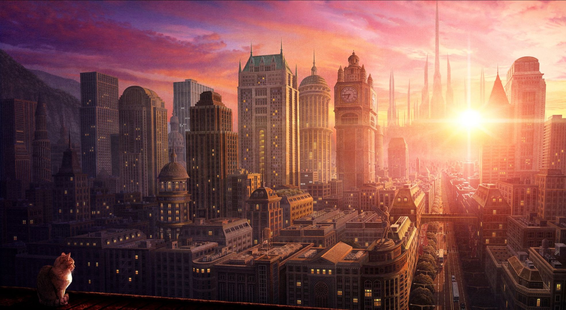 anime ciudad casa arquitectura skyline rascacielos ciudad noche crepúsculo viajes torre puesta de sol urbano cielo río luz oficina centro de la ciudad punto de referencia reflexión
