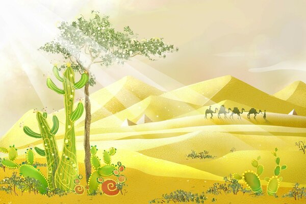 Paisaje de verano africano con caravana