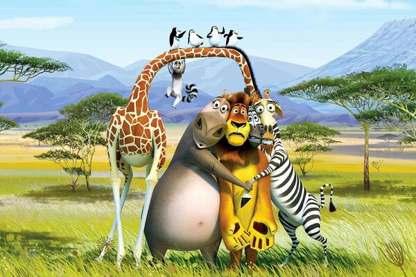 Dibujos animados Madagascar héroes en la Sabana