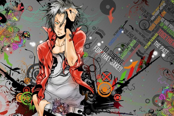Chica anime en el fondo de graffiti