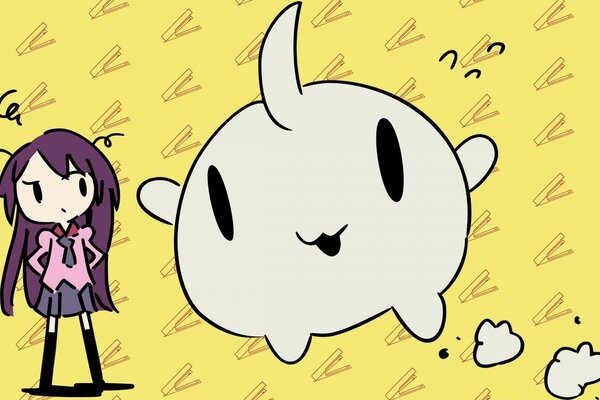 Chica anime con una criatura desconocida