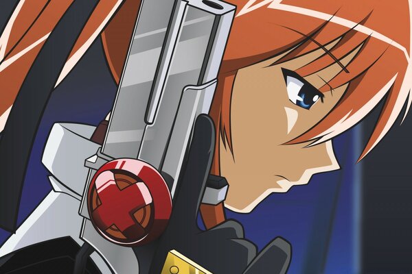Chica de anime con armas futuristas en sus manos