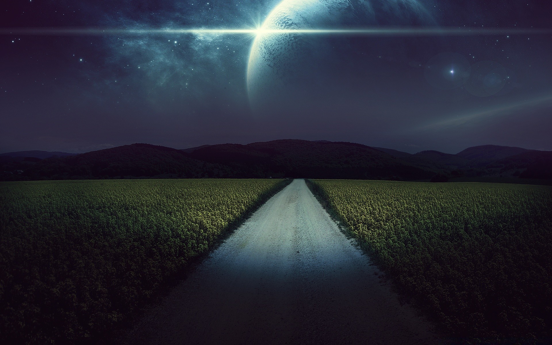 creativo amanecer paisaje cielo puesta de sol luna tierras cultivadas luz noche al aire libre sol naturaleza crepúsculo
