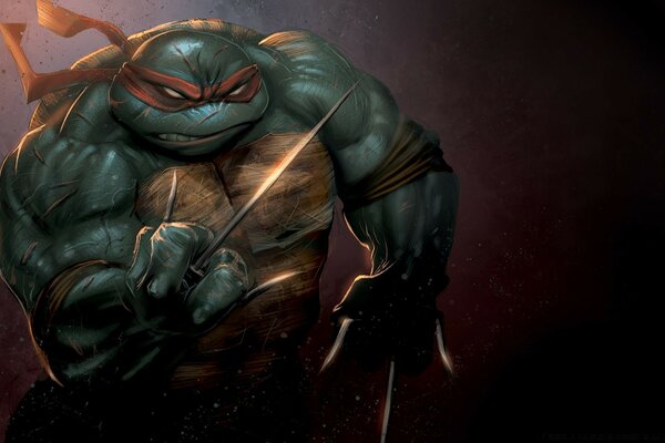 Tortuga ninja contra la pared de fondo