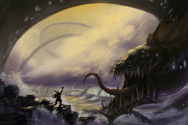Fantasía cabeza del monstruo y la Luna