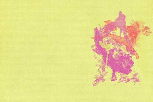 Pintura rosa sobre fondo amarillo