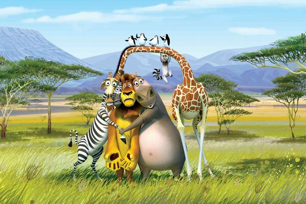 Personajes de dibujos animados de Madagascar. Verano