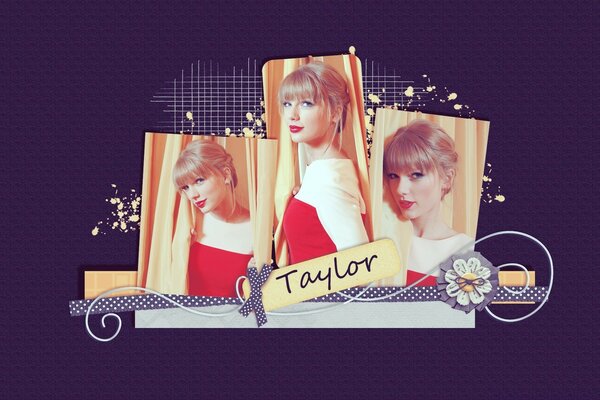 Foto collage con Taylor Swift en vestido rojo
