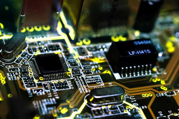 Foto del circuito del procesador con chips