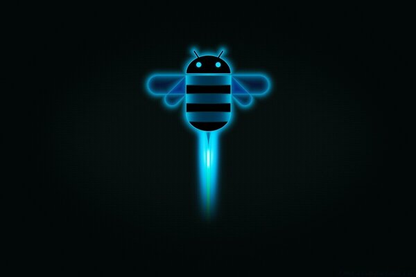 Androyd en forma de abeja sobre un fondo oscuro