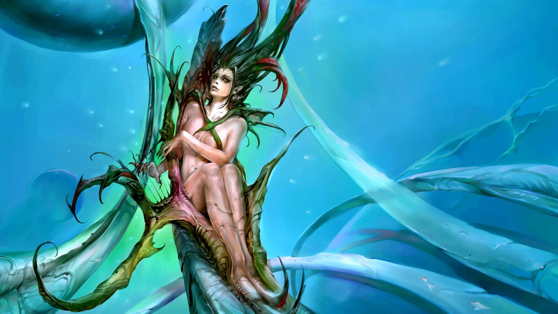 bruja submarino agua peces océano mar natación arte tropical ninfa turquesa hermosa mujer naturaleza escritorio exótico hada