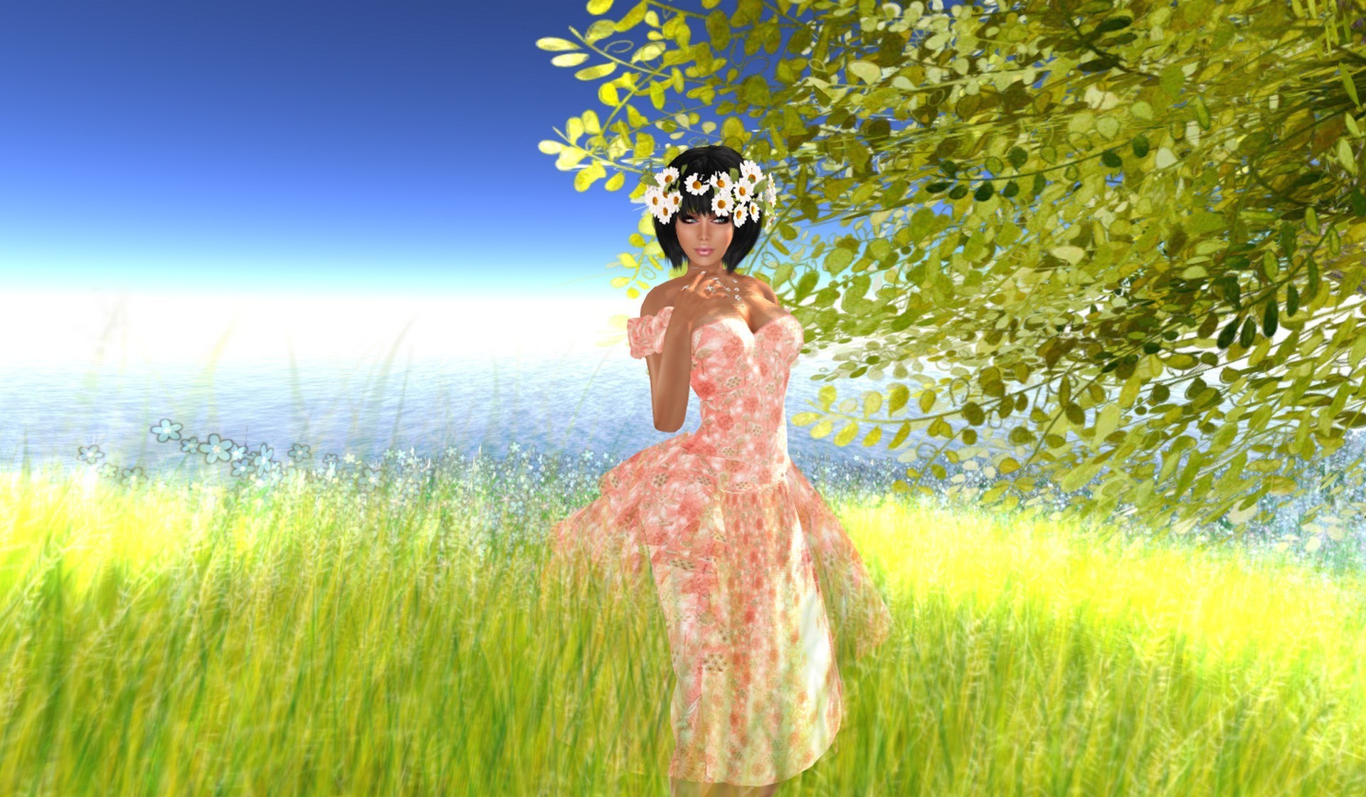 fantasía verano naturaleza hierba alegría heno campo ocio felicidad relajación al aire libre libertad placer placer cielo joven chica hermosa vestido agua amor