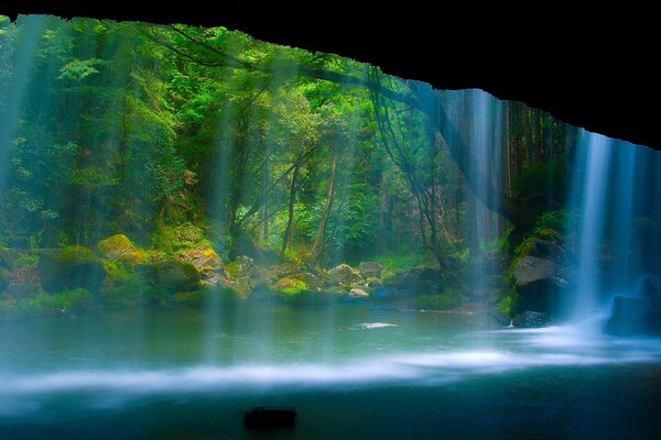 Cueva oculta de miradas indiscretas detrás de la cascada