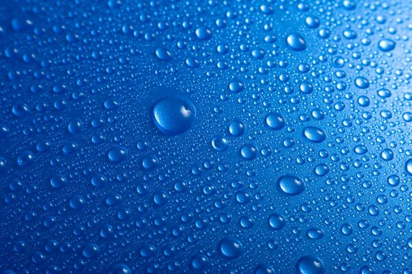 Gotas de rocío sobre fondo azul