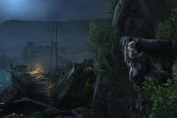 Paisaje del mar con los barcos de Assassins Creed