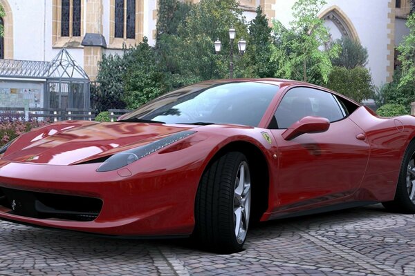 Coche deportivo rojo en el patio estacionado