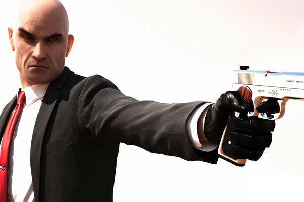 Hombre genial con pistolas sobre fondo blanco