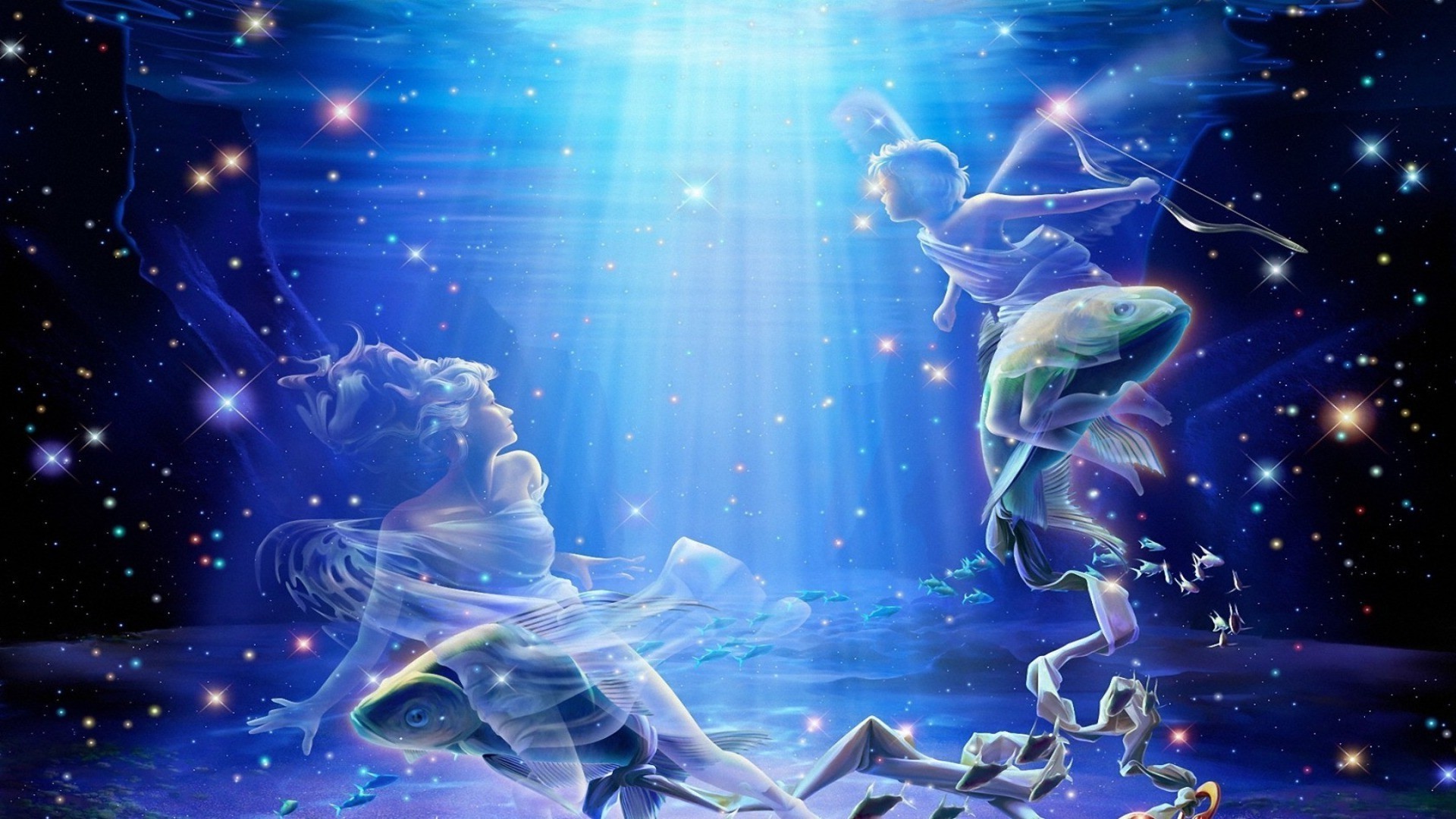 ilustración ciencia acuario abstracto gráfico natación bajo el agua escritorio movimiento arte agua fantasía diseño ficción luna luz magia futurista profundo