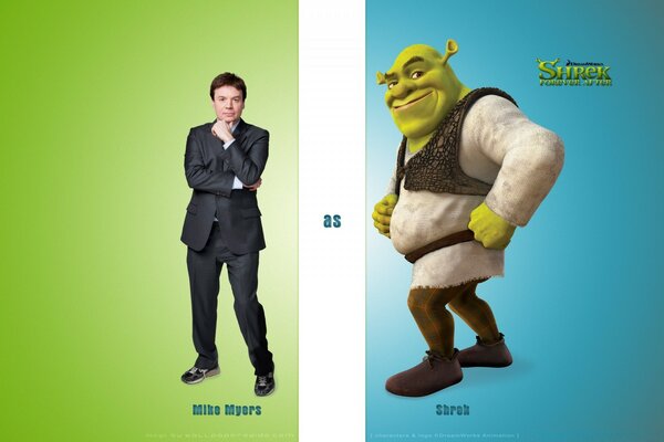 El actor aparece junto a su personaje de dibujos animados, Shrek