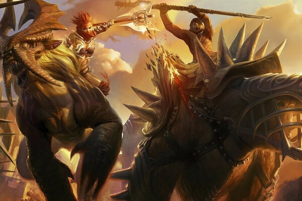 Guerreros de fantasía en enormes animales