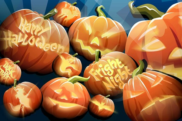 Un montón de calabazas de Halloween estilo