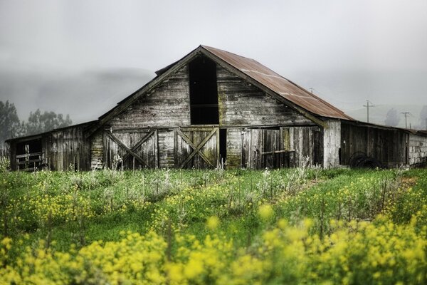 Granja abandonada, antiguo granero rural