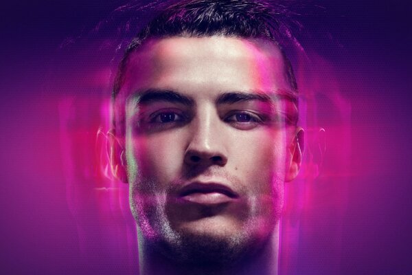 La cara de cristiano Ronaldo en un fondo lila